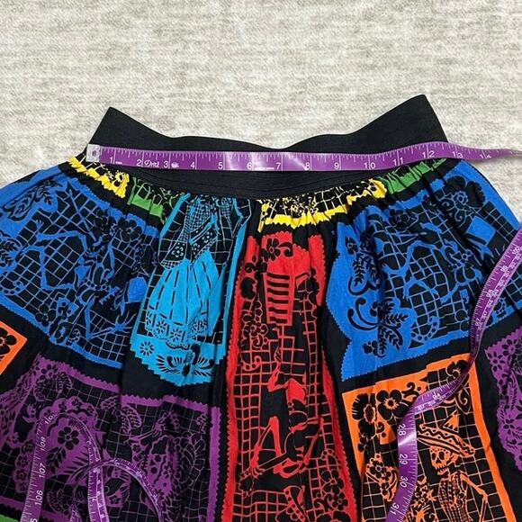 Hemet Colorful Day of the Dead Print Pull on Full Mini Skirt, Size M - Picture 5 of 5
